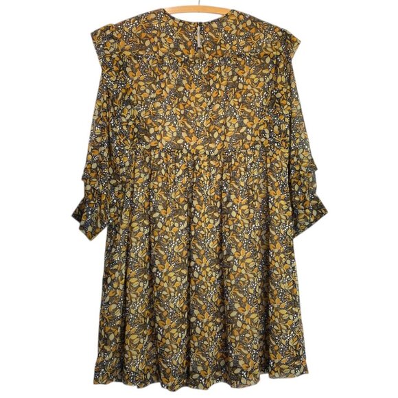 Ba&sh Sandra Autumn Leaf Print Brown Ruffle Georgette Mini Dress - Picture 5 of 13